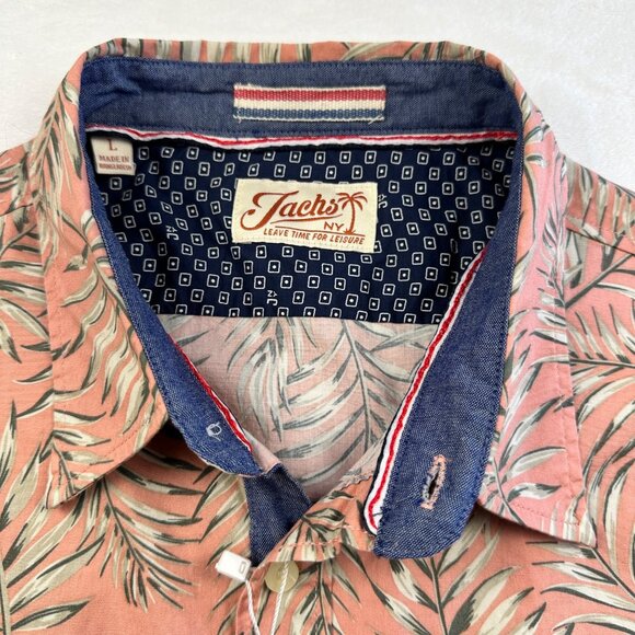 Jachs NY Mens Short Sleeve Button-Down Shirt Leaf Print Sz L Breeze Easy Wear - Picture 11 of 14